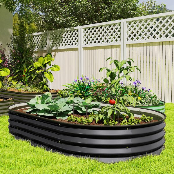 Galvanized raised outdoor planter with metal support, black