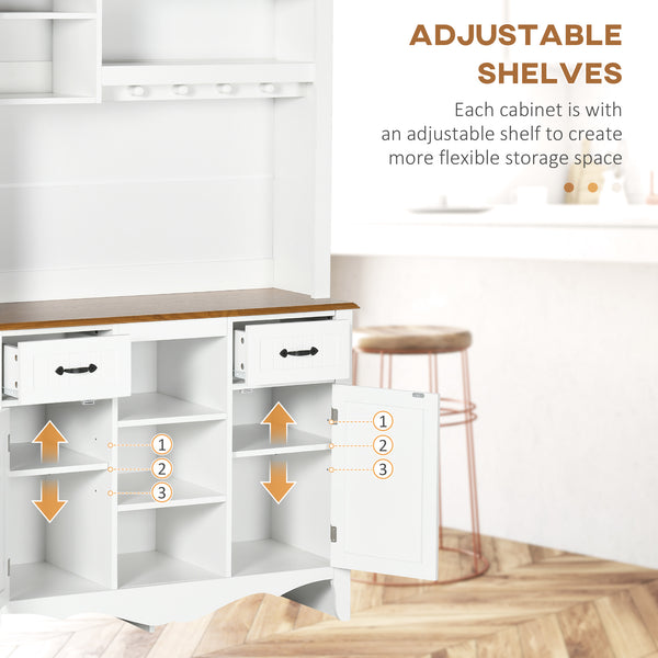 Country Style Kitchen Sideboard with Utility Drawer and 5 Tier Shelves, White