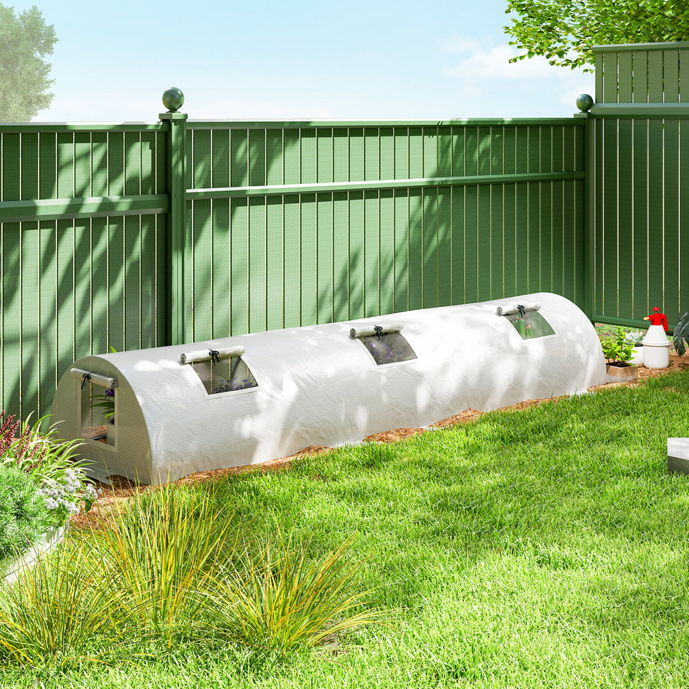 Portable mini greenhouse with 5 mesh windows and steel frame