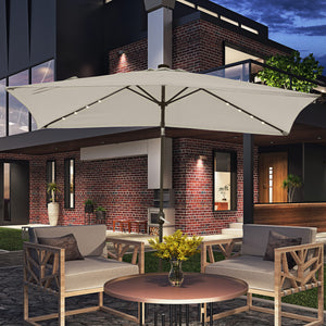 9.5-foot parasol with 22 solar LED lights and tilt, beige 