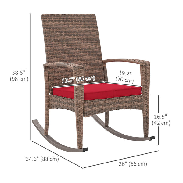 Outdoor synthetic rattan rocking chair, burgundy