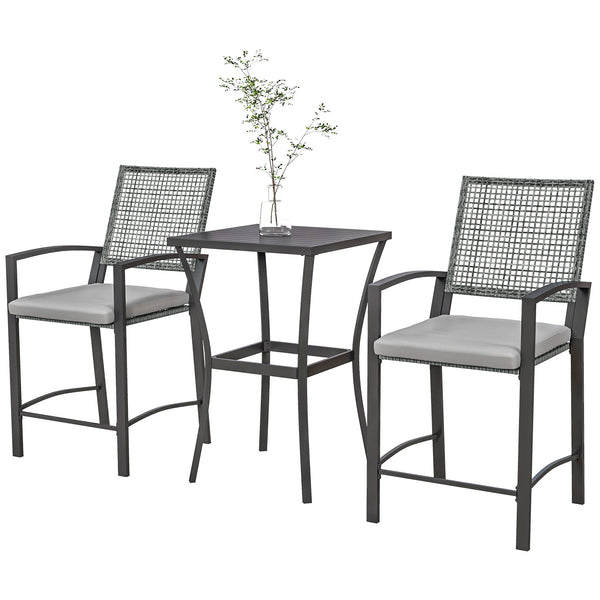 3-piece bar table and chairs set with cushions