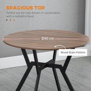 Round dining table with steel frame, brown