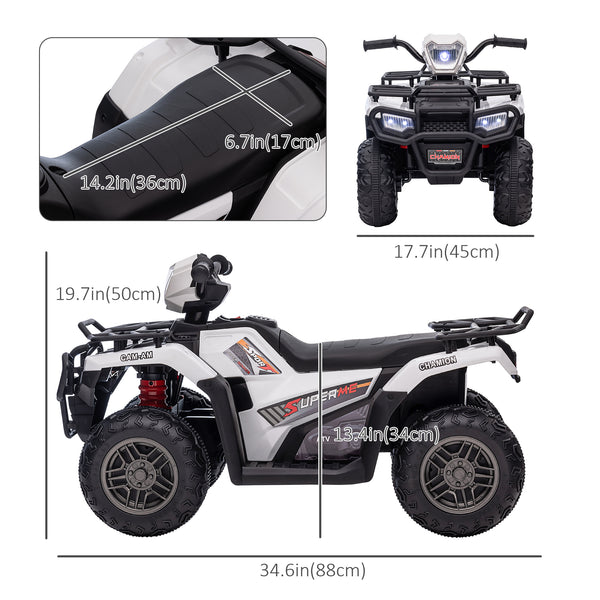 12V Off-Road Quad with MP3 Music and Knobby Tires, White