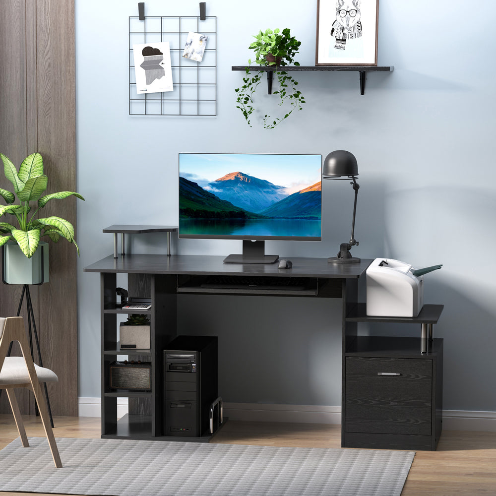Computer Desk with Storage Shelf and Drawer, Black