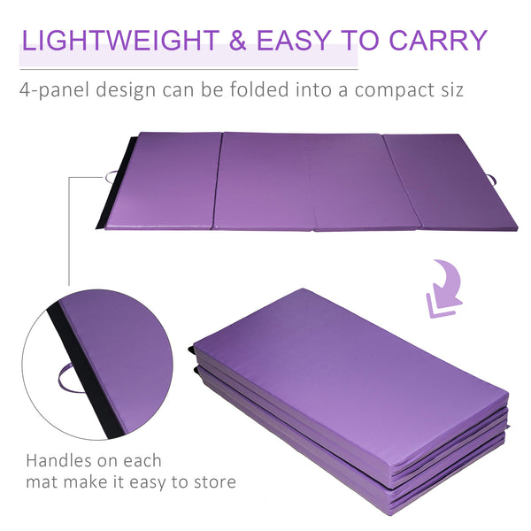 1.22m x 2.42m x 5cm Folding Gym Mat with Carry Handles, Purple
