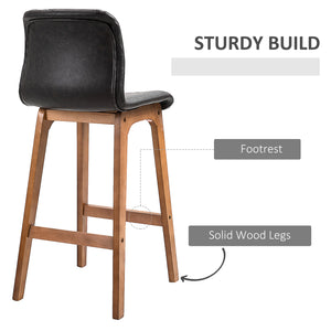 Set of 2 modern bar stools, dark brown.