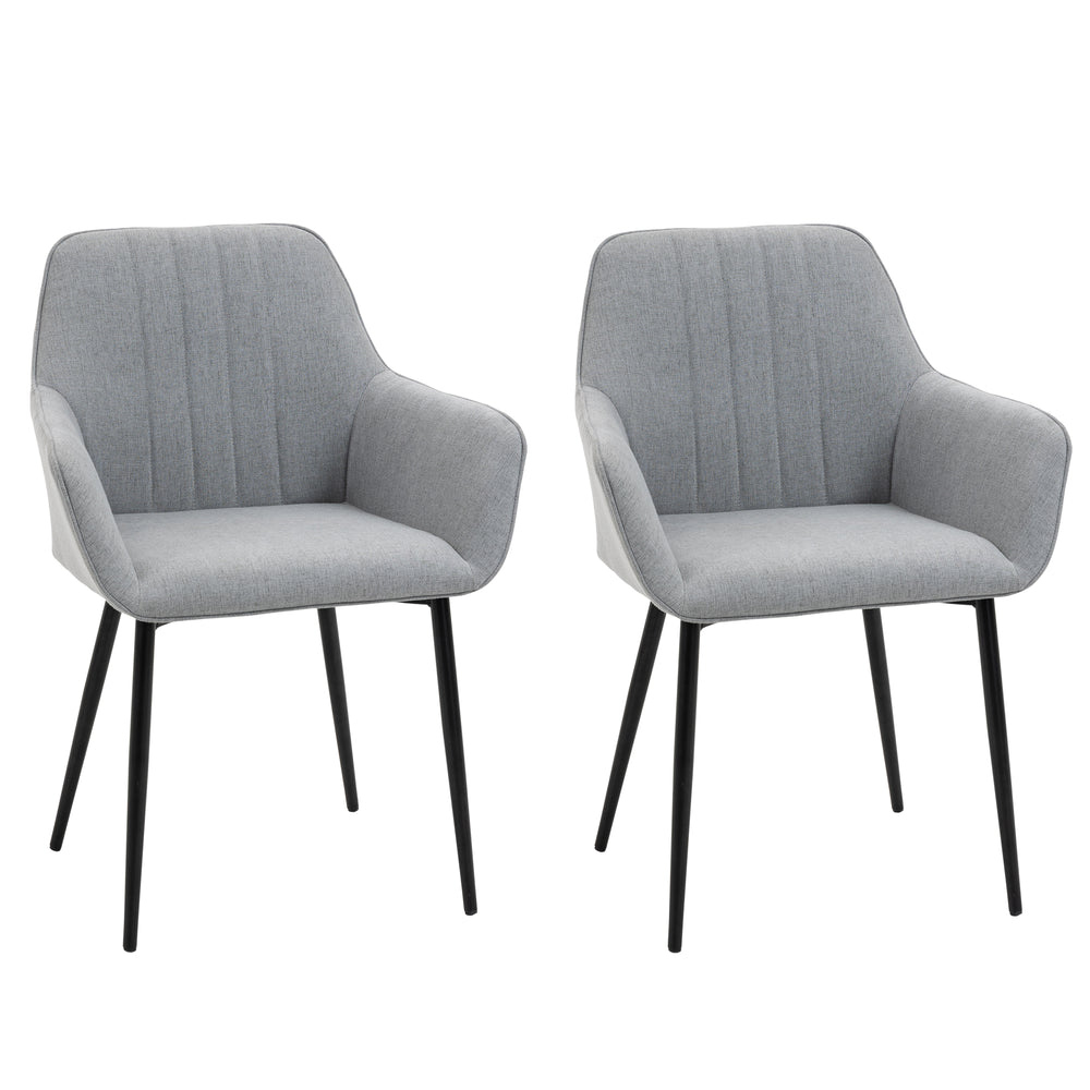 Set of 2 linen-upholstered dining chairs with metal legs, light grey
