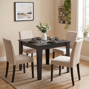 Small square dining table for 4 people, black wood effect