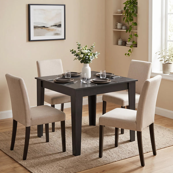 Small square dining table for 4 people, black wood effect
