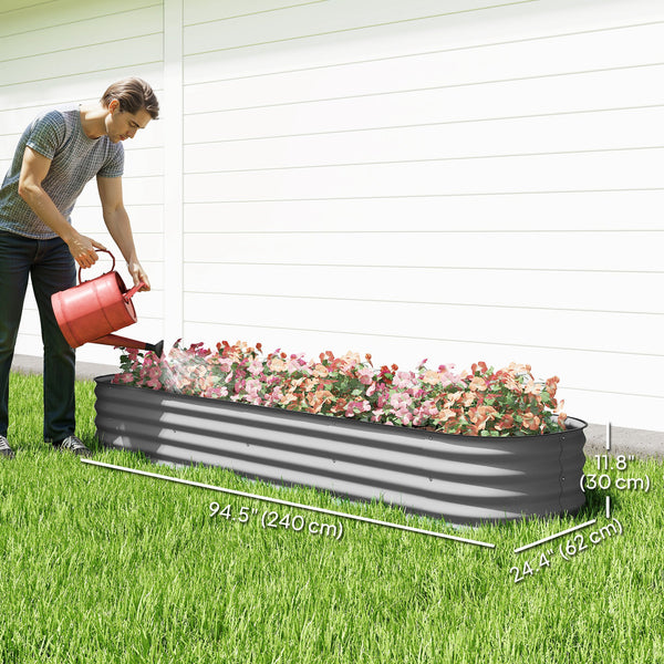 Galvanized raised planter with safety rim, silver