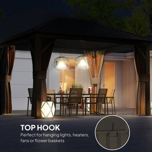 10' x 12' Gazebo with Hardtop Metal Roof and Aluminum Frame, Mesh Netting, Brown