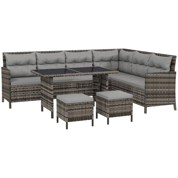 6-piece outdoor rattan sofa set, grey.