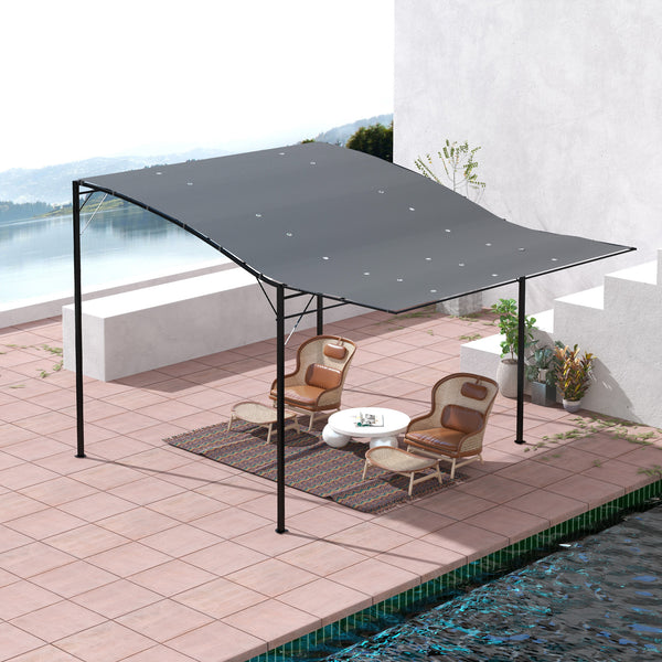 8 x 10 metal pergola with extendable side awning, dark grey