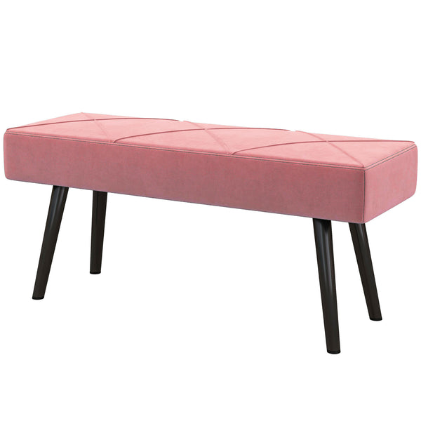 Modern Upholstered Bedroom Bench with Steel Legs, Pink