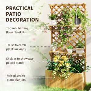 Raised planter with trellis, natural wood