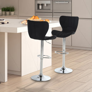 Set of 2 Adjustable Height Swivel Bar Stools with Footrest, Black