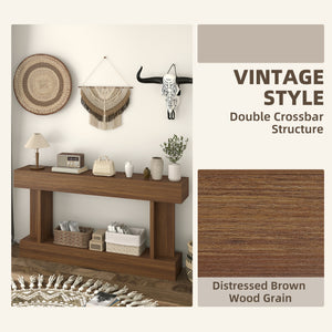 Vintage-style console table, narrow, with storage shelf, dark brown