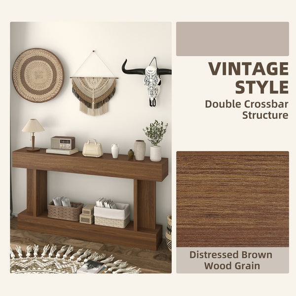 Vintage-style console table, narrow, with storage shelf, dark brown