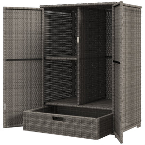 2-door outdoor wicker storage cabinet, dark grey