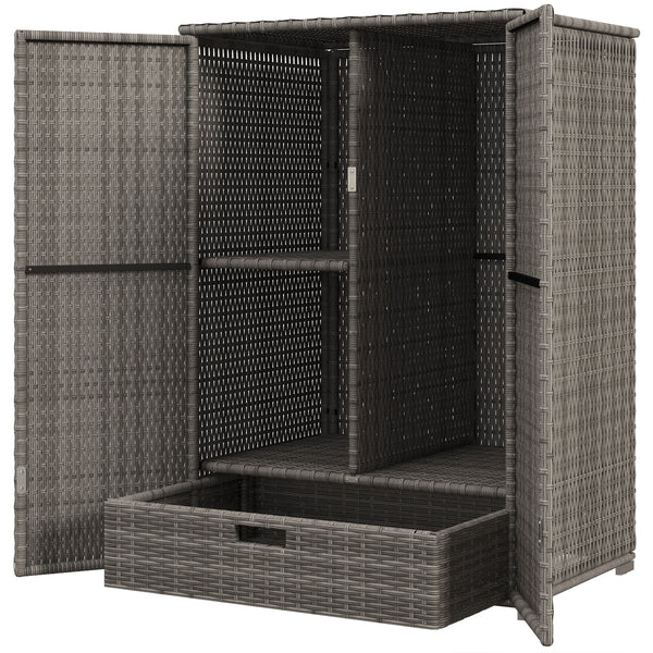 2-door outdoor wicker storage cabinet, dark grey