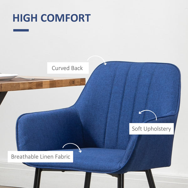 Set of 2 linen-upholstered chairs with metal legs, dark blue