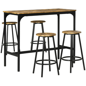 5-piece bar table set for 4 people in industrial style, rustic brown
