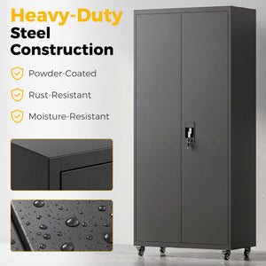 71-inch Rolling Reinforced Garage Cabinet, Black