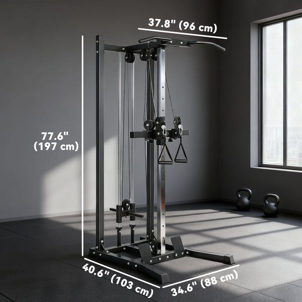 Double pulley system with pull-up bar and 14 adjustable positions
