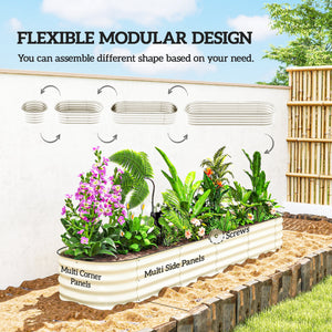 Galvanized raised planter with safety rim, cream white
