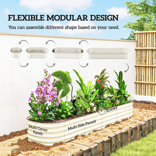 Galvanized raised planter with safety rim, cream white