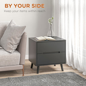 Modern bedside table with 2 drawers and solid wood legs, black