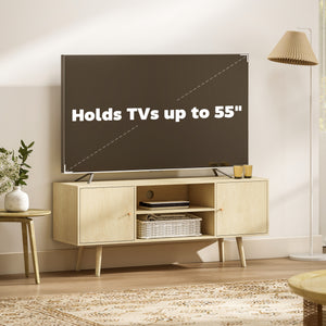 TV stand for up to 55-inch TVs with storage shelves and wooden legs
