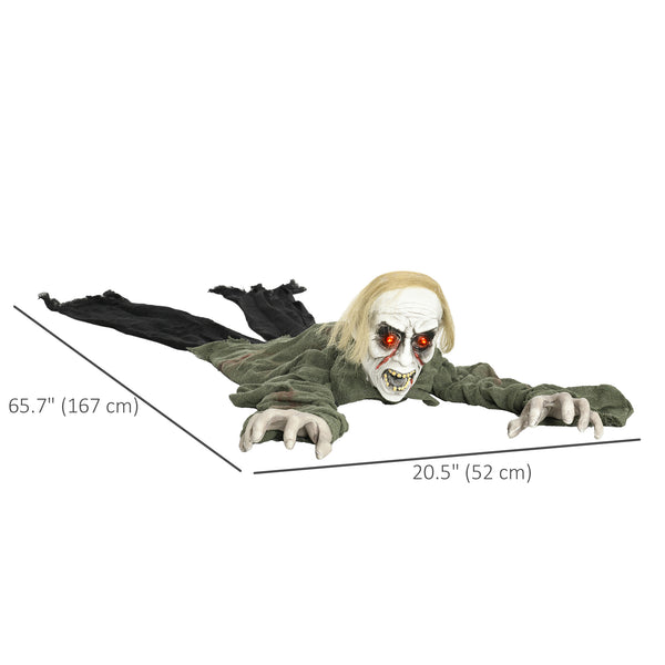 Crawling Zombie Halloween Decoration, Animated Decorative Accessory with Sound Activation and Light-Up Eyes