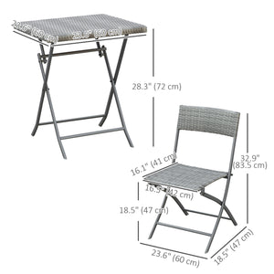 3-Piece Outdoor Rattan Folding Bistro Set, Grey