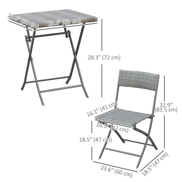 3-Piece Outdoor Rattan Folding Bistro Set, Grey