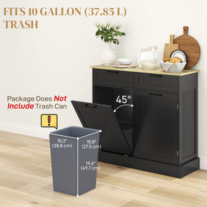 Tilt-out hidden trash can cabinet with 2 drawers, black