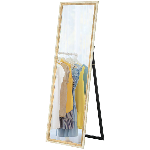 Full length standing mirror with frame, dark wood grain