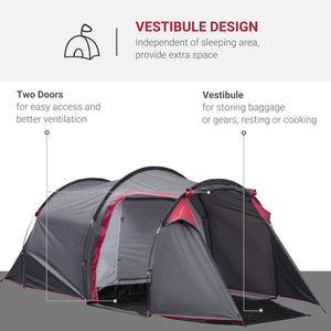 2-3 Person Pop-Up Camping Tent with Mosquito Net, Zippered Doors, Carry Bag for Fishing and Hiking, Dark Grey