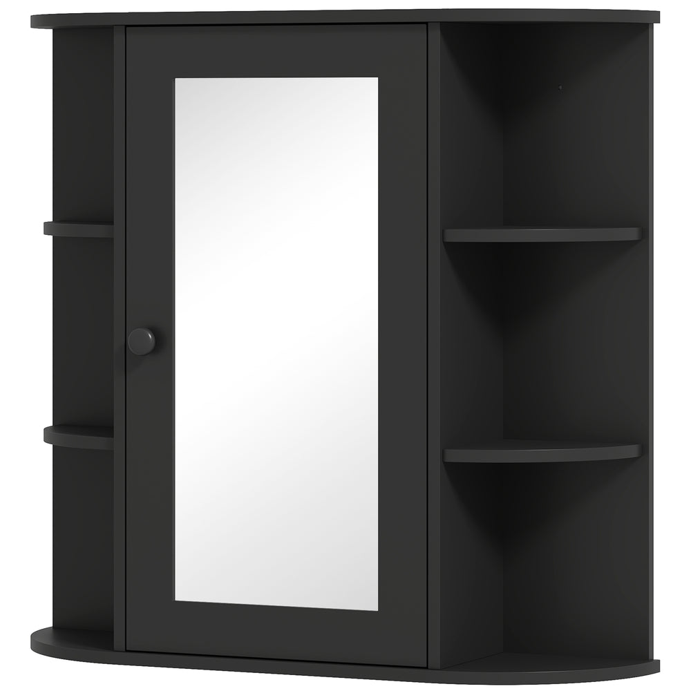 Wall-mounted bathroom cabinet with mirror, door and shelves, black