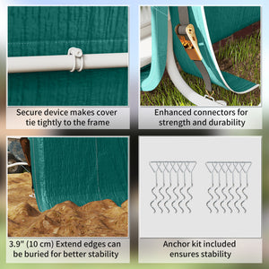 Garden shed with metal frame and double zipper, green