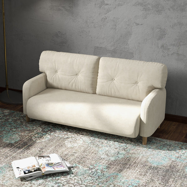 Modern upholstered two-seater sofa with solid wood frame, beige