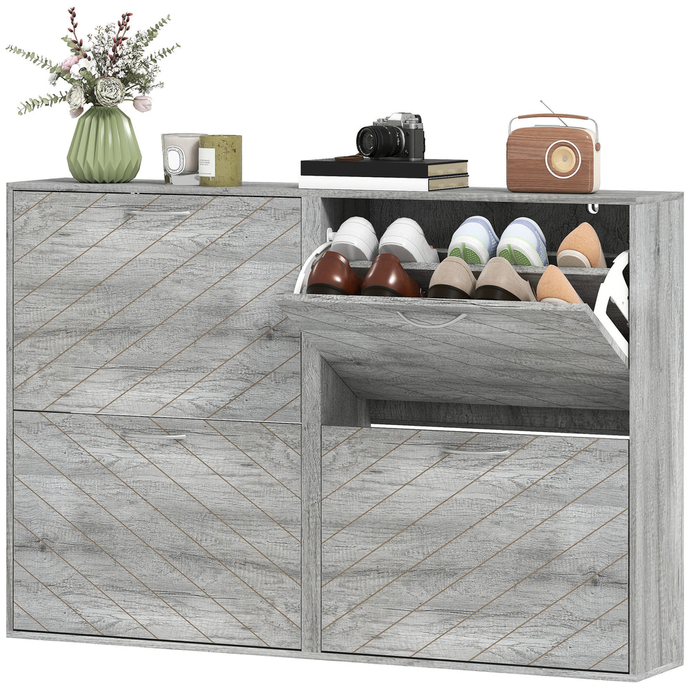 Shoe cabinet with 4 drop-down drawers, holding 12 pairs of shoes, grey