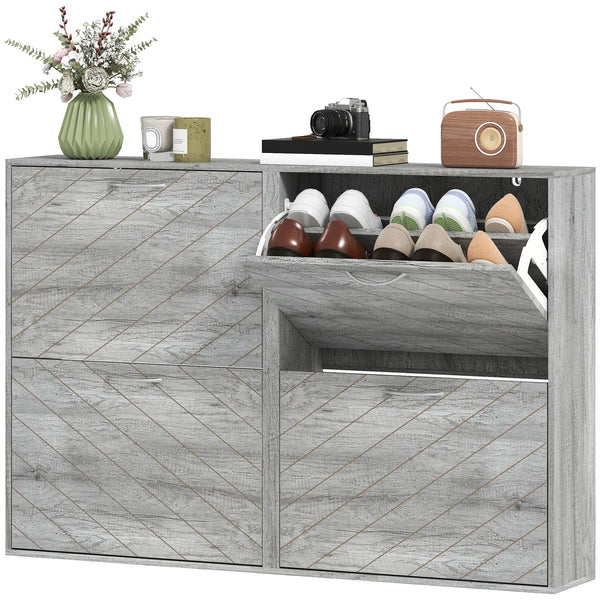 Shoe cabinet with 4 drop-down drawers, holding 12 pairs of shoes, grey