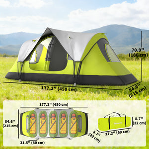 Tente de camping pour 6 à 8 personnes avec double-toit imperméable 2000 mm et sac de transport, verte.