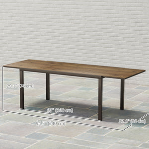 Extendable dining table with aluminum trim and steel frame, brown