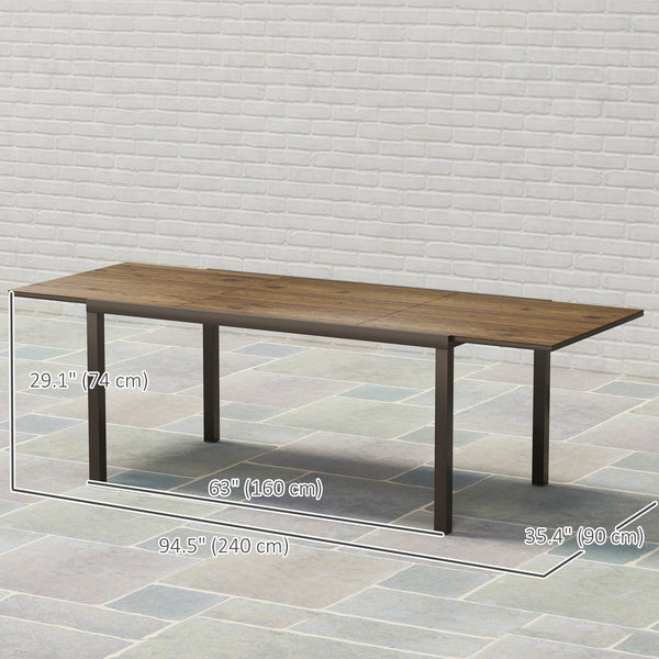 Extendable dining table with aluminum trim and steel frame, brown