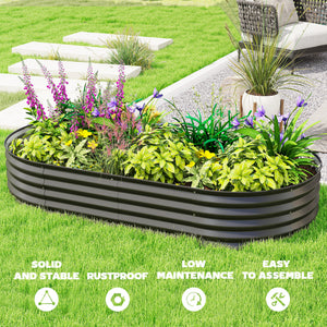 Galvanized raised outdoor planter with metal support, black