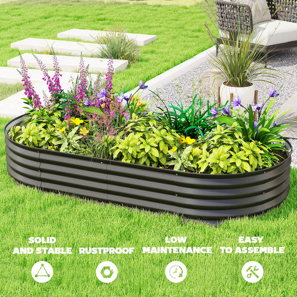Galvanized raised outdoor planter with metal support, black
