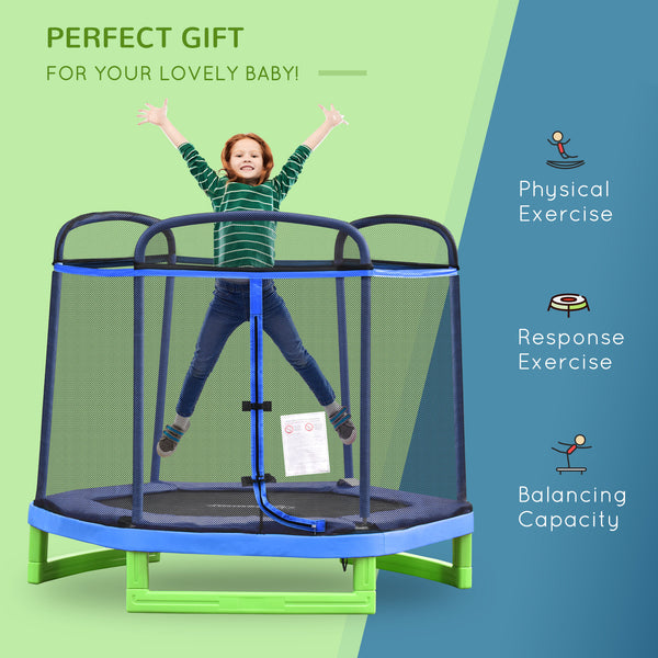 7ft Trampoline with Safety Enclosure, Built-in Zipper, Blue